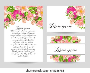 Vintage delicate invitation with flowers for wedding, marriage, bridal, birthday, Valentine's day. 