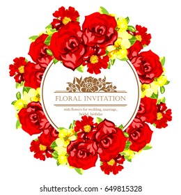 Vintage delicate invitation with flowers for wedding, marriage, bridal, birthday, Valentine's day. Vintage delicate invitation with flowers for wedding, marriage, bridal, birthday, Valentine's day.