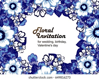Vintage delicate invitation with flowers for wedding, marriage, bridal, birthday, Valentine's day.