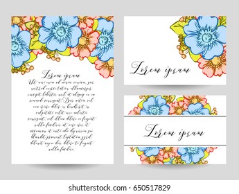Vintage delicate invitation with flowers for wedding, marriage, bridal, birthday, Valentine's day.