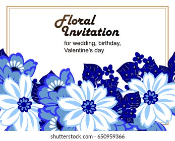 Vintage delicate invitation with flowers for wedding, marriage, bridal, birthday, Valentine's day.