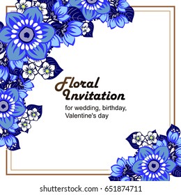 Vintage delicate invitation with flowers for wedding, marriage, bridal, birthday, Valentine's day. Romantic vector illustration.