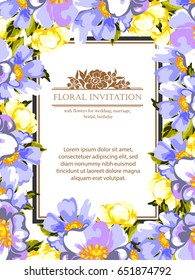 Vintage delicate invitation with flowers for wedding, marriage, bridal, birthday, Valentine's day. Romantic vector illustration.