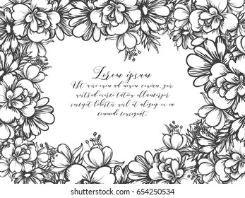 Vintage delicate invitation with flowers for wedding, marriage, bridal, birthday, Valentine's day.
