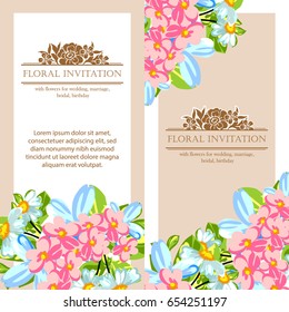Vintage delicate invitation with flowers for wedding, marriage, bridal, birthday, Valentine's day.