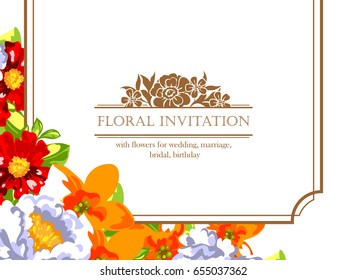 Vintage delicate invitation with flowers for wedding, marriage, bridal, birthday, Valentine's day.