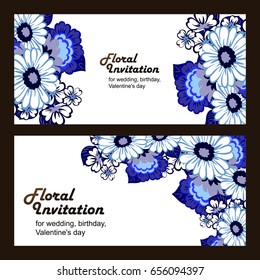 Vintage delicate invitation with flowers for wedding, marriage, bridal, birthday, Valentine's day.