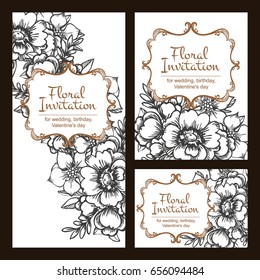 Vintage delicate invitation with flowers for wedding, marriage, bridal, birthday, Valentine's day.