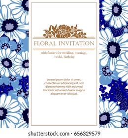 Vintage delicate invitation with flowers for wedding, marriage, bridal, birthday, Valentine's day. 