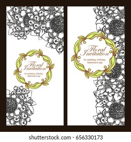 Vintage delicate invitation with flowers for wedding, marriage, bridal, birthday, Valentine's day. 