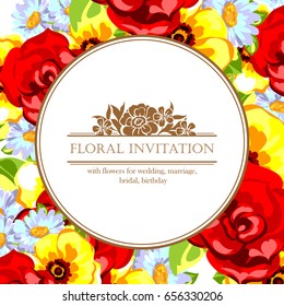 Vintage delicate invitation with flowers for wedding, marriage, bridal, birthday, Valentine's day. 