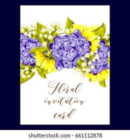 Vintage delicate invitation with flowers for wedding, marriage, bridal, birthday, Valentine's day. Romantic vector illustration.