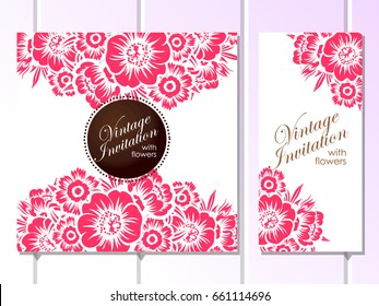 Vintage delicate invitation with flowers for wedding, marriage, bridal, birthday, Valentine's day. Romantic vector illustration.