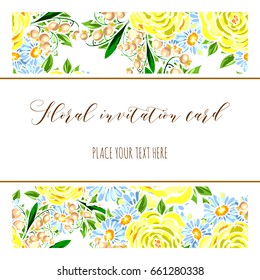 Vintage delicate invitation with flowers for wedding, marriage, bridal, birthday, Valentine's day. Romantic vector illustration.