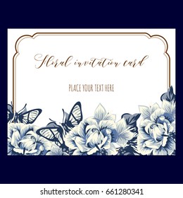 Vintage delicate invitation with flowers for wedding, marriage, bridal, birthday, Valentine's day. Romantic vector illustration.