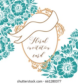 Vintage delicate invitation with flowers for wedding, marriage, bridal, birthday, Valentine's day. Romantic vector illustration.