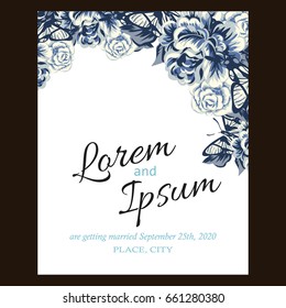 Vintage delicate invitation with flowers for wedding, marriage, bridal, birthday, Valentine's day. Romantic vector illustration.