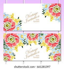 Vintage delicate invitation with flowers for wedding, marriage, bridal, birthday, Valentine's day. Romantic vector illustration.