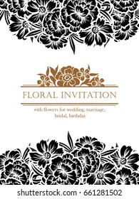 Vintage delicate invitation with flowers for wedding, marriage, bridal, birthday, Valentine's day. Romantic vector illustration.