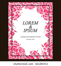 Vintage delicate invitation with flowers for wedding, marriage, bridal, birthday, Valentine's day. Romantic vector illustration.