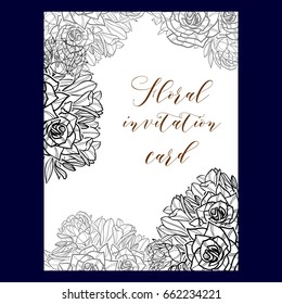 Vintage delicate invitation with flowers for wedding, marriage, bridal, birthday, Valentine's day. Romantic vector illustration.