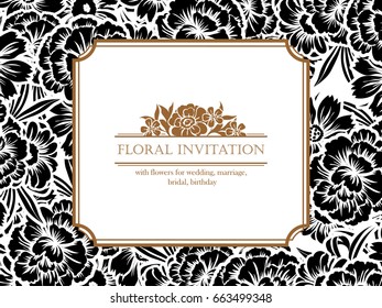 Vintage delicate invitation with flowers for wedding, marriage, bridal, birthday, Valentine's day. Romantic vector illustration.