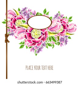 Vintage delicate invitation with flowers for wedding, marriage, bridal, birthday, Valentine's day. Romantic vector illustration.