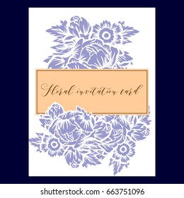 Vintage delicate invitation with flowers for wedding, marriage, bridal, birthday, Valentine's day. Romantic vector illustration.