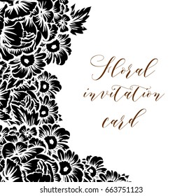 Vintage delicate invitation with flowers for wedding, marriage, bridal, birthday, Valentine's day. Romantic vector illustration.