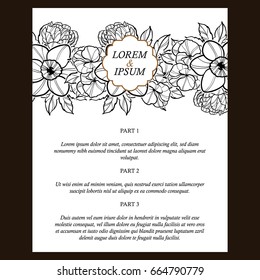 Vintage delicate invitation with flowers for wedding, marriage, bridal, birthday, Valentine's day. Romantic vector illustration.