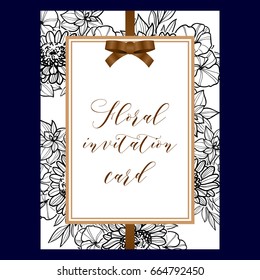 Vintage delicate invitation with flowers for wedding, marriage, bridal, birthday, Valentine's day. 