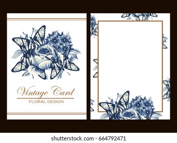 Vintage delicate invitation with flowers for wedding, marriage, bridal, birthday, Valentine's day. 