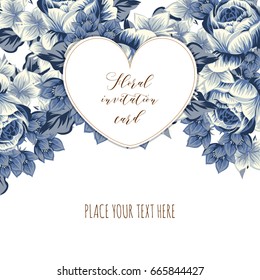 Vintage delicate invitation with flowers for wedding, marriage, bridal, birthday, Valentine's day. 