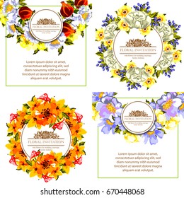 Vintage delicate invitation with flowers for wedding, marriage, bridal, birthday, Valentine's day. 