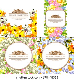 Vintage delicate invitation with flowers for wedding, marriage, bridal, birthday, Valentine's day. 