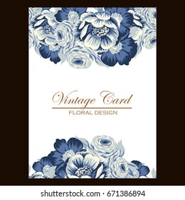 Vintage delicate invitation with flowers for wedding, marriage, bridal, birthday, Valentine's day. 