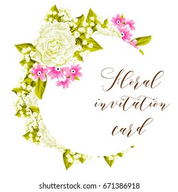 Vintage delicate invitation with flowers for wedding, marriage, bridal, birthday, Valentine's day. 