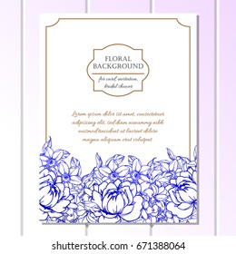 Vintage delicate invitation with flowers for wedding, marriage, bridal, birthday, Valentine's day. 