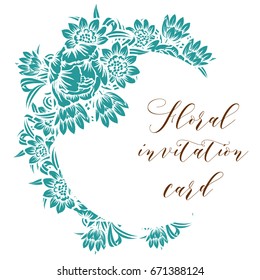 Vintage delicate invitation with flowers for wedding, marriage, bridal, birthday, Valentine's day. 
