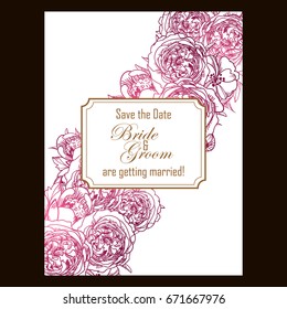 Vintage delicate invitation with flowers for wedding, marriage, bridal, birthday, Valentine's day.