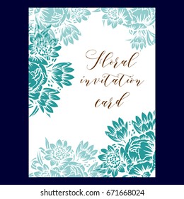 Vintage delicate invitation with flowers for wedding, marriage, bridal, birthday, Valentine's day.