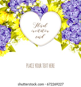 Vintage delicate invitation with flowers for wedding, marriage, bridal, birthday, Valentine's day. 