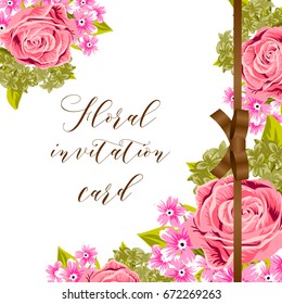 Vintage delicate invitation with flowers for wedding, marriage, bridal, birthday, Valentine's day. 