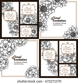 Vintage delicate invitation with flowers for wedding, marriage, bridal, birthday, Valentine's day. 