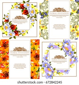 Vintage delicate invitation with flowers for wedding, marriage, bridal, birthday, Valentine's day.