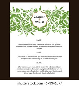 Vintage delicate invitation with flowers for wedding, marriage, bridal, birthday, Valentine's day.