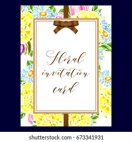 Vintage delicate invitation with flowers for wedding, marriage, bridal, birthday, Valentine's day.