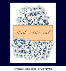 Vintage delicate invitation with flowers for wedding, marriage, bridal, birthday, Valentine's day.