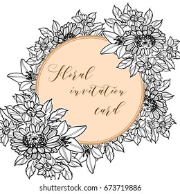Vintage delicate invitation with flowers for wedding, marriage, bridal, birthday, Valentine's day. 