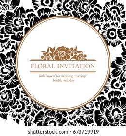 Vintage delicate invitation with flowers for wedding, marriage, bridal, birthday, Valentine's day. 